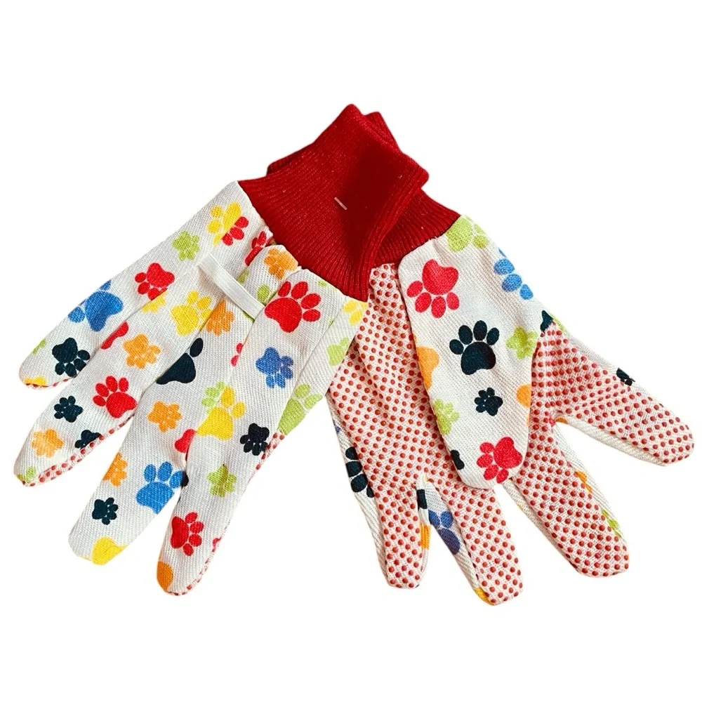 Women's Garden Work Gloves Textured Palms Paw Print Pattern